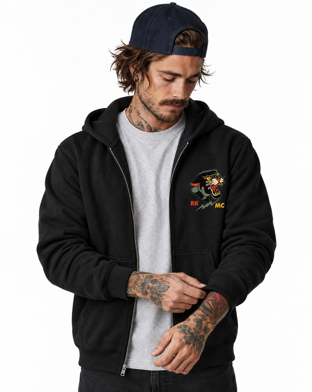 RUM KNUCKLES PANTHER MC Zip Hoodie - Black - model front