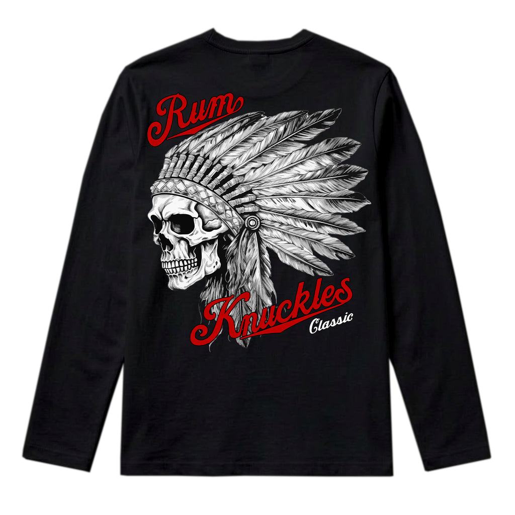 RUM KNUCKLES INDIAN SKULL Long Sleeve Tee - Black - back