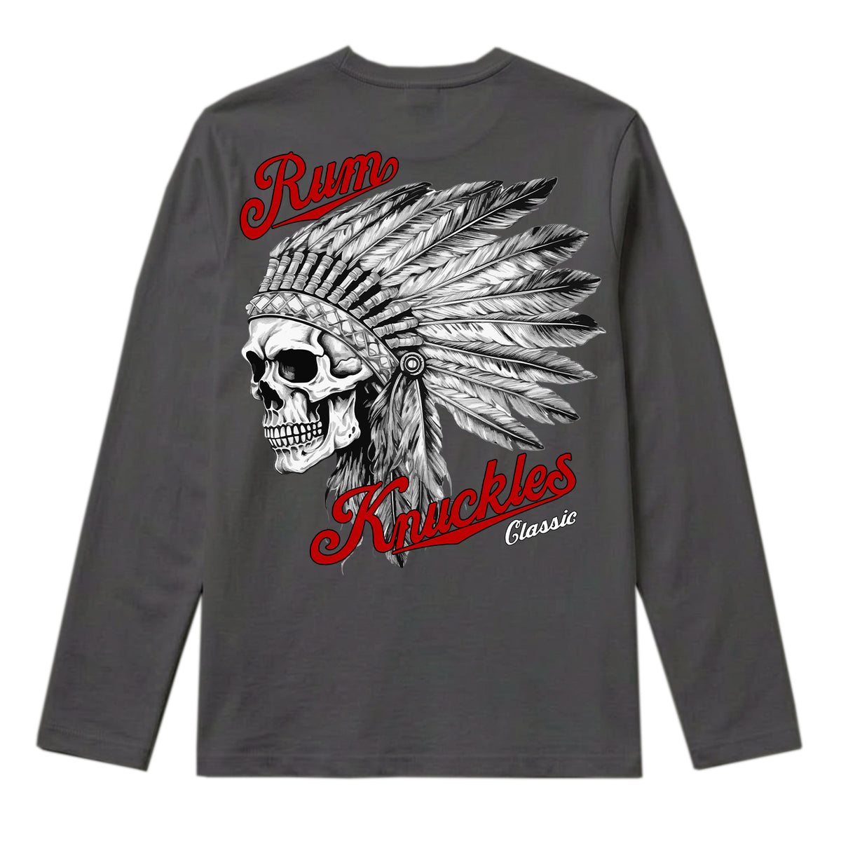 RUM KNUCKLES INDIAN SKULL Long Sleeve Tee - Charcoal - back