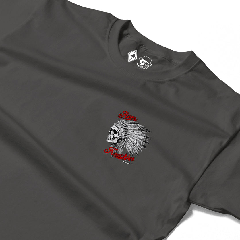 RUM KNUCKLES INDIAN SKULL Long Sleeve Tee - Charcoal - detail