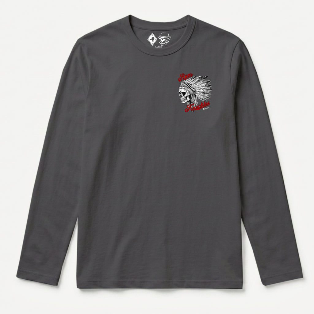 RUM KNUCKLES INDIAN SKULL Long Sleeve Tee - Charcoal - front