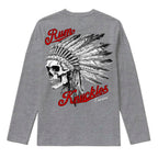 RUM KNUCKLES INDIAN SKULL Long Sleeve Tee - Heather Grey - back