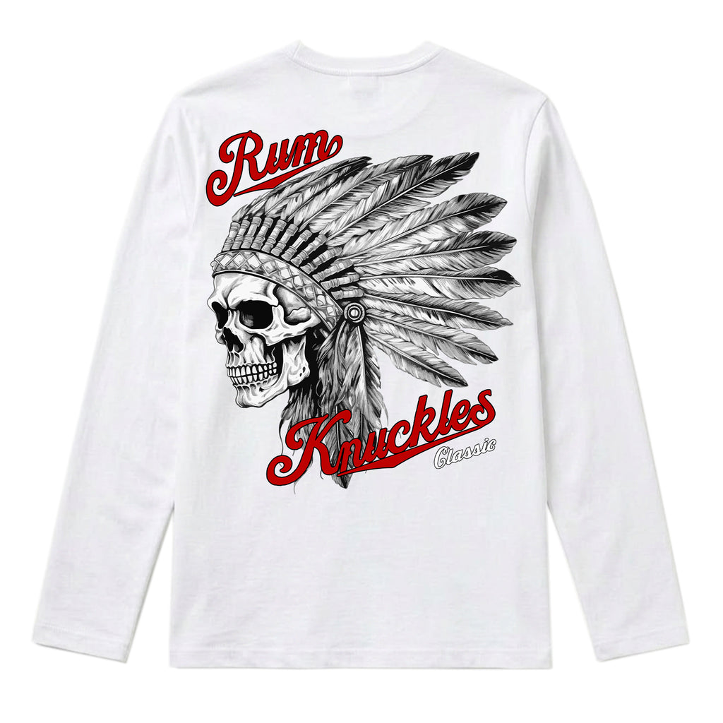RUM KNUCKLES INDIAN SKULL Long Sleeve Tee - White - back