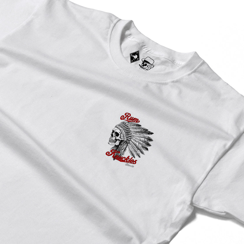 RUM KNUCKLES INDIAN SKULL Long Sleeve Tee - White - detail
