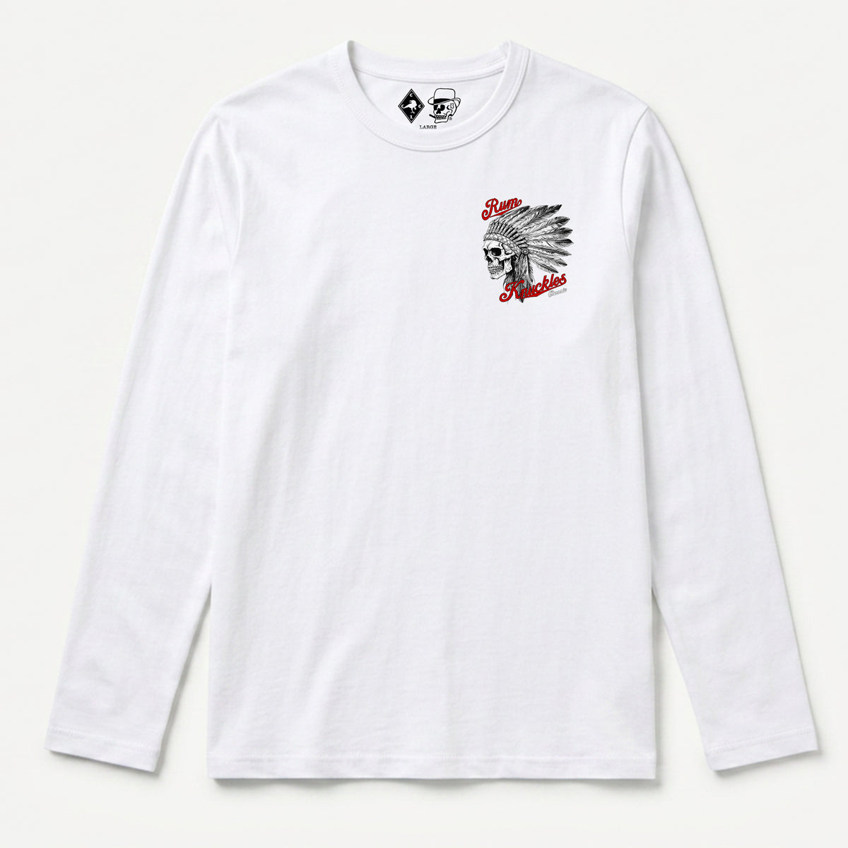 RUM KNUCKLES INDIAN SKULL Long Sleeve Tee - White - front