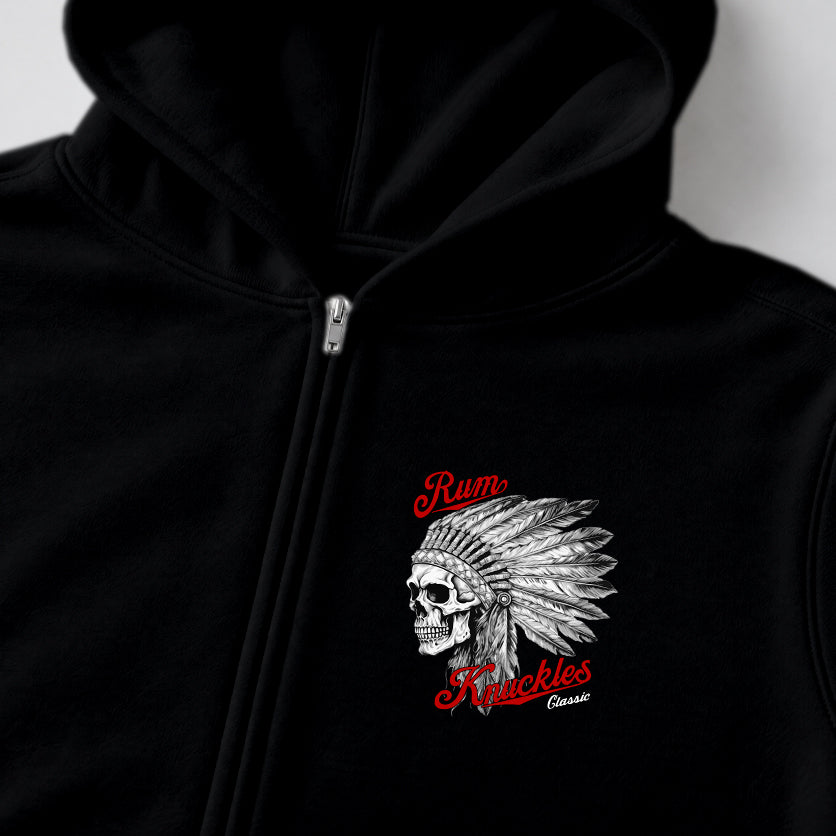 RUM KNUCKLES INDIAN SKULL Zip Hoodie - Black - detail