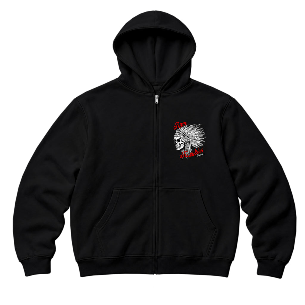 RUM KNUCKLES INDIAN SKULL Zip Hoodie - Black - front