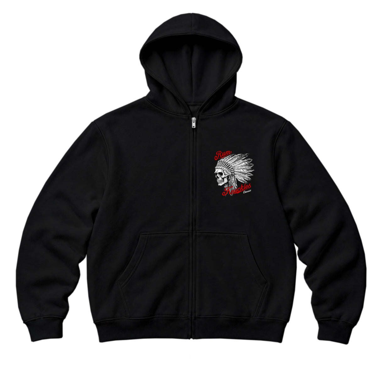 RUM KNUCKLES INDIAN SKULL Zip Hoodie - Black - front