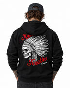 RUM KNUCKLES INDIAN SKULL Zip Hoodie - Black - model back