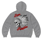 RUM KNUCKLES INDIAN SKULL Zip Hoodie - Heather Grey - back