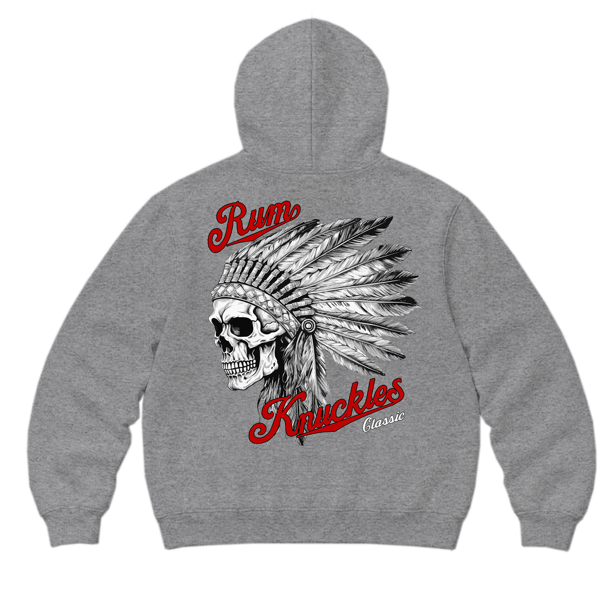 RUM KNUCKLES INDIAN SKULL Zip Hoodie - Heather Grey - back