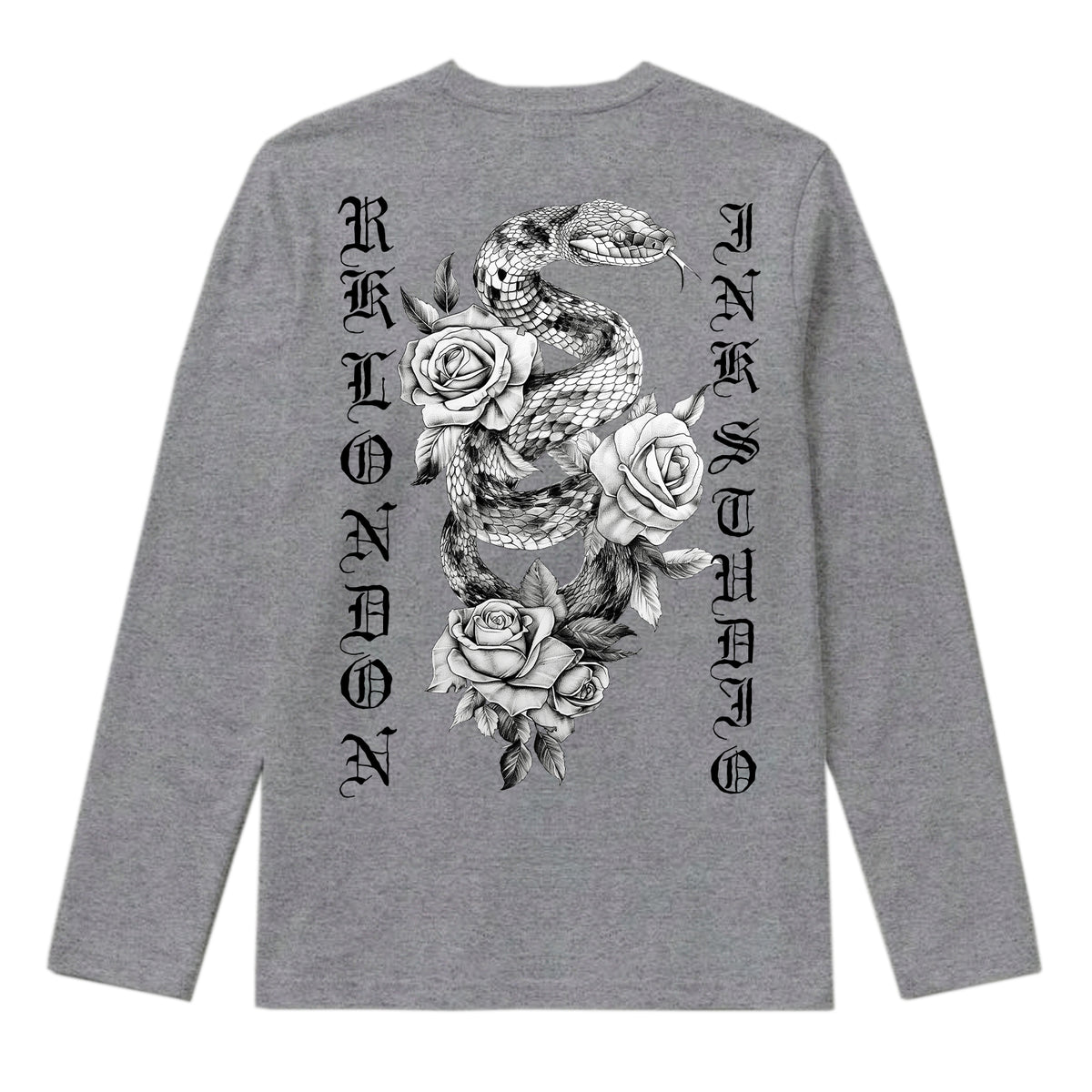 RUM KNUCKLES SNAKE INK Long Sleeve Tee - Heather Grey - back