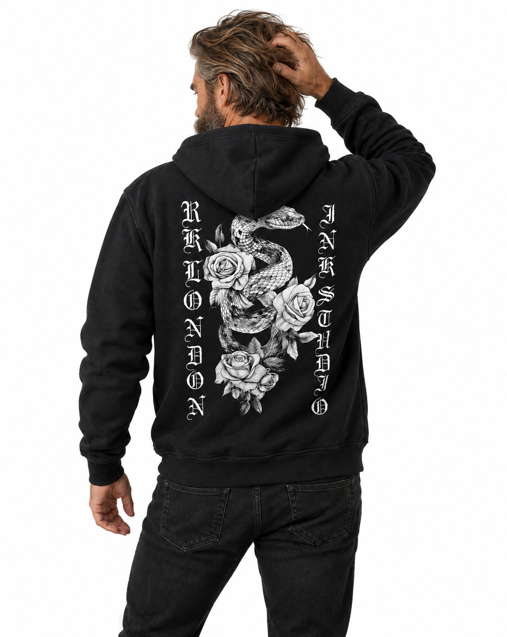 RUM KNUCKLES SNAKE INK Zip Hoodie - Black - model back