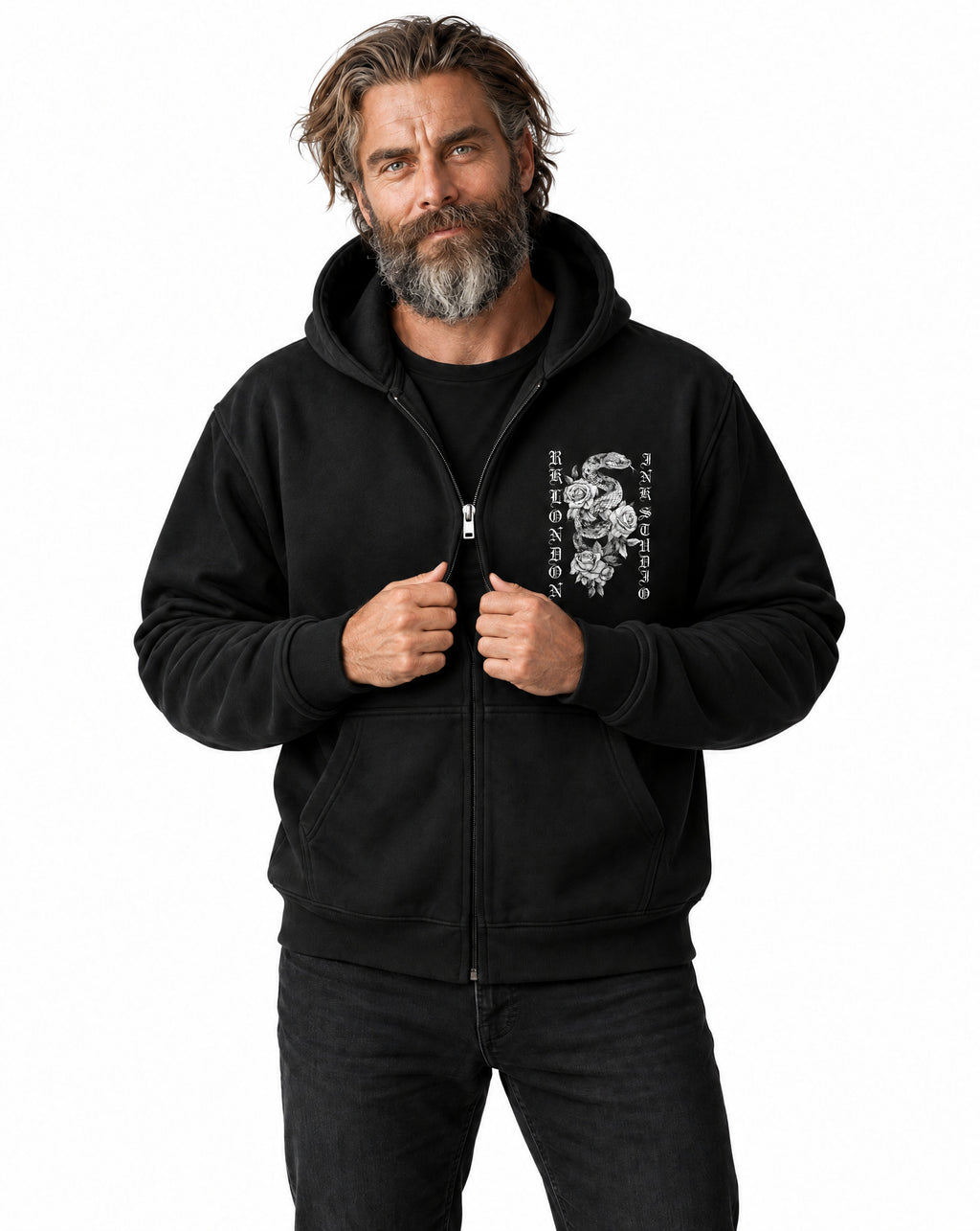RUM KNUCKLES SNAKE INK Zip Hoodie - Black - model front