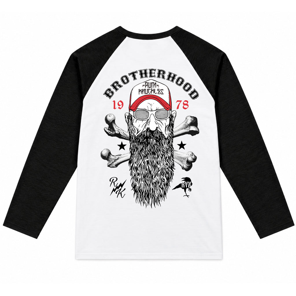 RUM KNUCKLES BROTHERHOOD Baseball Tee - White/Black - back