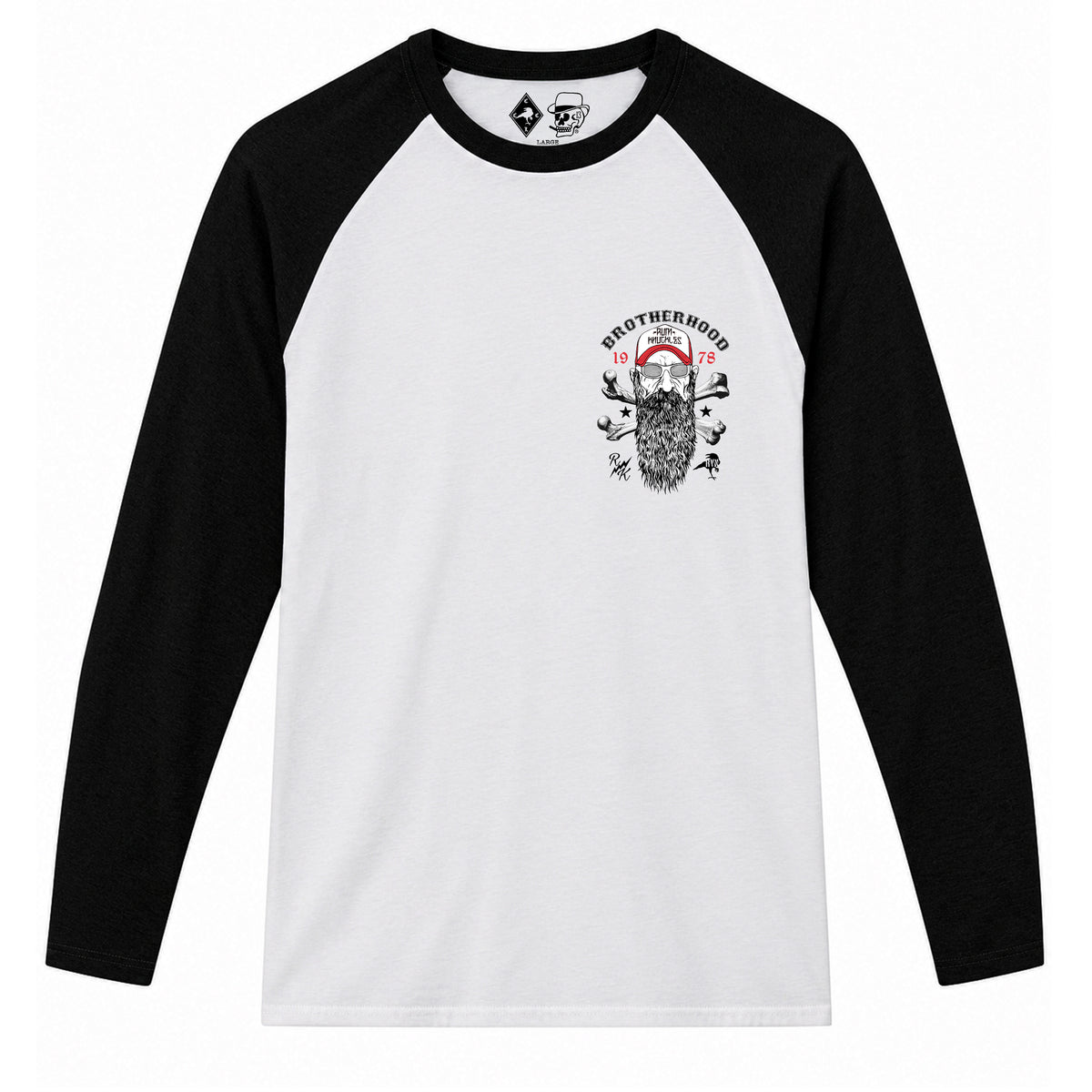 RUM KNUCKLES BROTHERHOOD Baseball Tee - White/Black - front