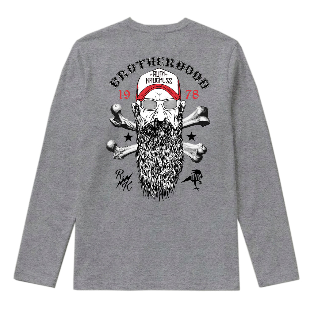 RUM KNUCKLES BROTHERHOOD Long Sleeve Tee - Heather Grey - back