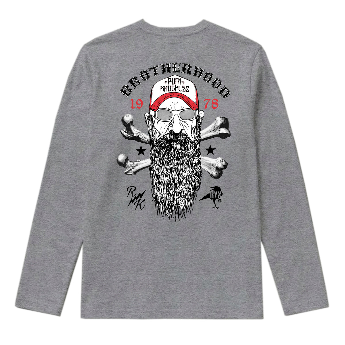 RUM KNUCKLES BROTHERHOOD Long Sleeve Tee - Heather Grey - back
