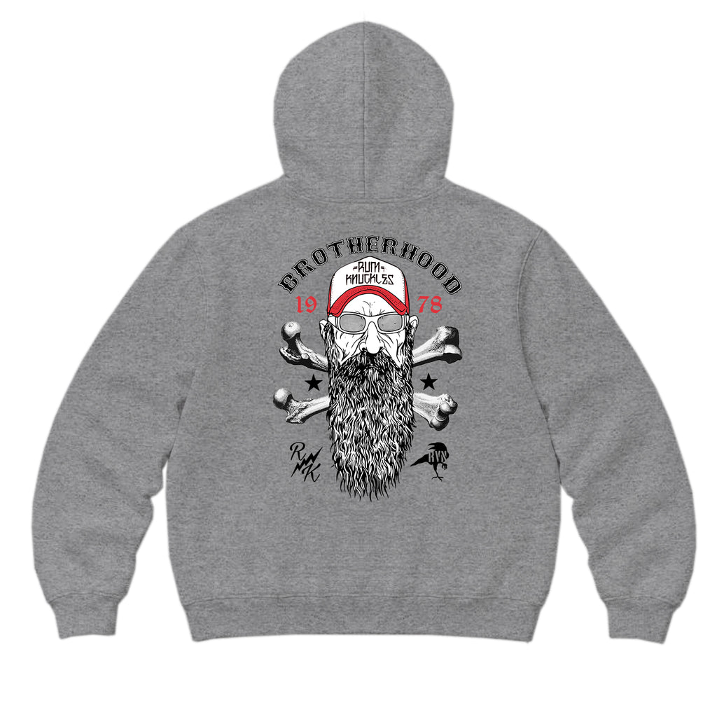RUM KNUCKLES BROTHERHOOD Zip Hoodie - Heather Grey - back