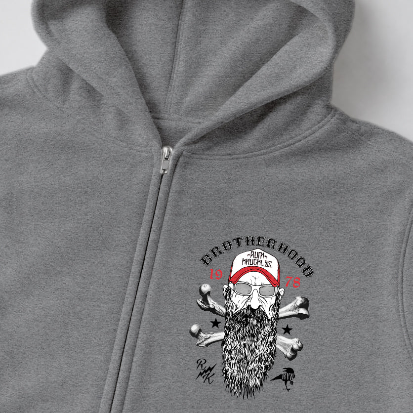 RUM KNUCKLES BROTHERHOOD Zip Hoodie - Heather Grey - detail