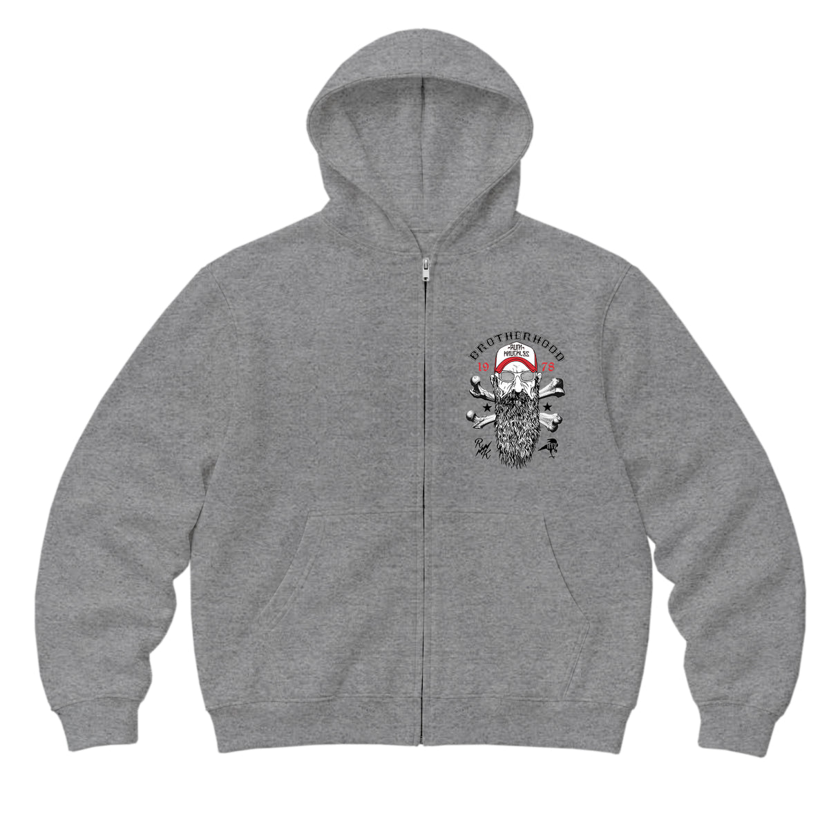 RUM KNUCKLES BROTHERHOOD Zip Hoodie - Heather Grey - front