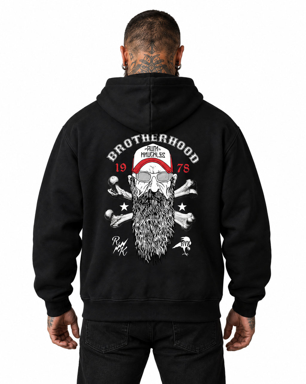 RUM KNUCKLES BROTHERHOOD Zip Hoodie - Black - model back