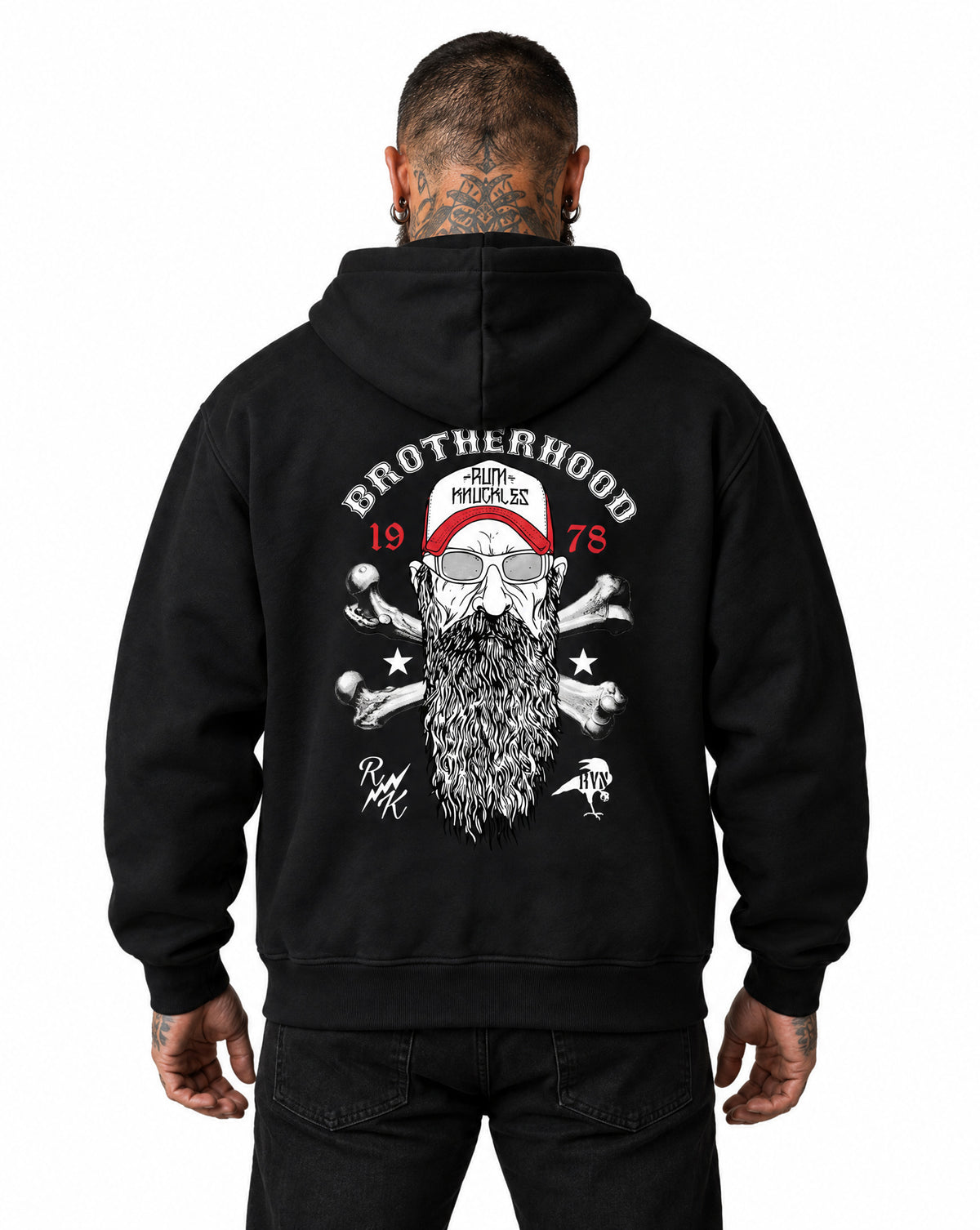 RUM KNUCKLES BROTHERHOOD Zip Hoodie - Black - model back