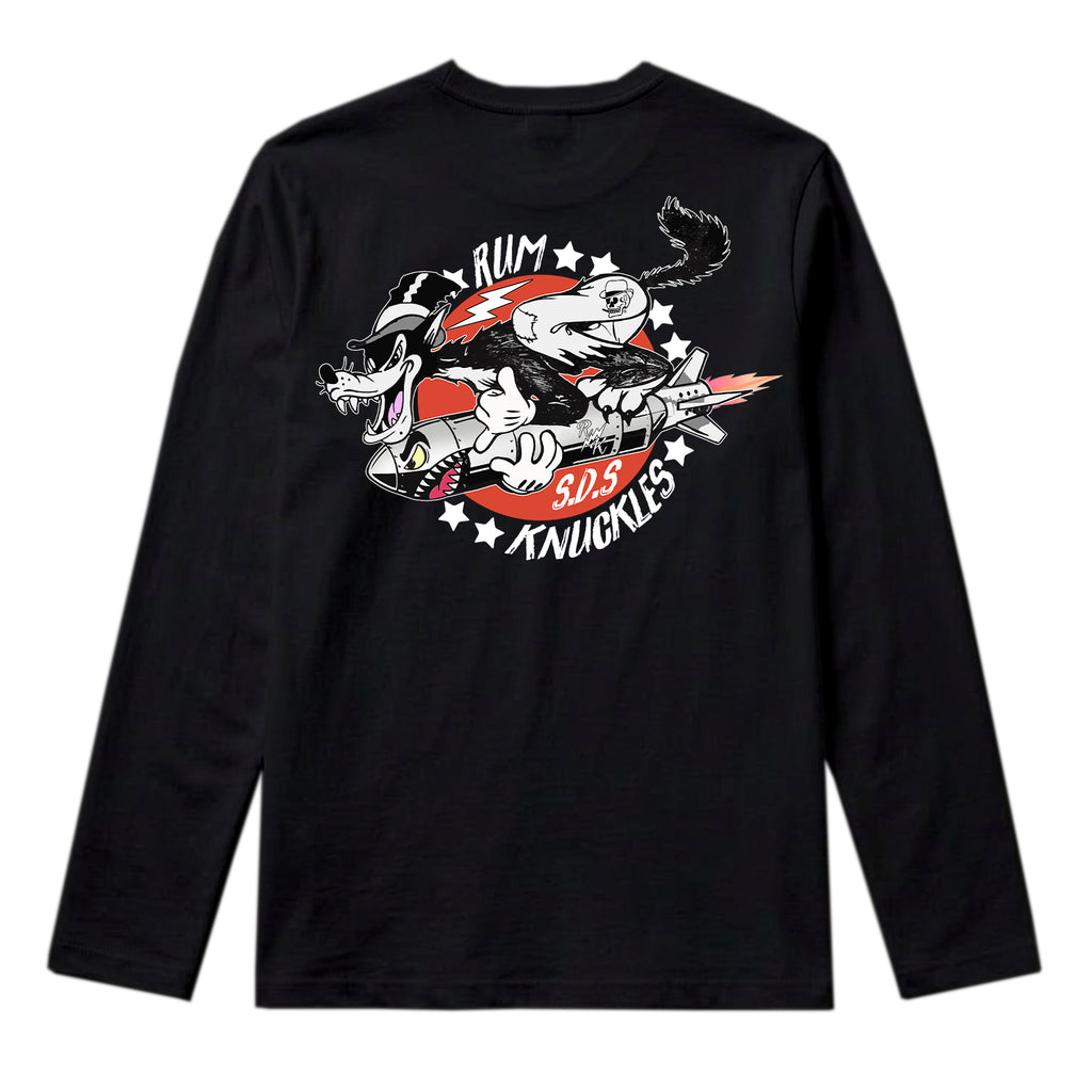 RUM KNUCKLES SPECIAL DELIVERY Long Sleeve Tee - Black - back