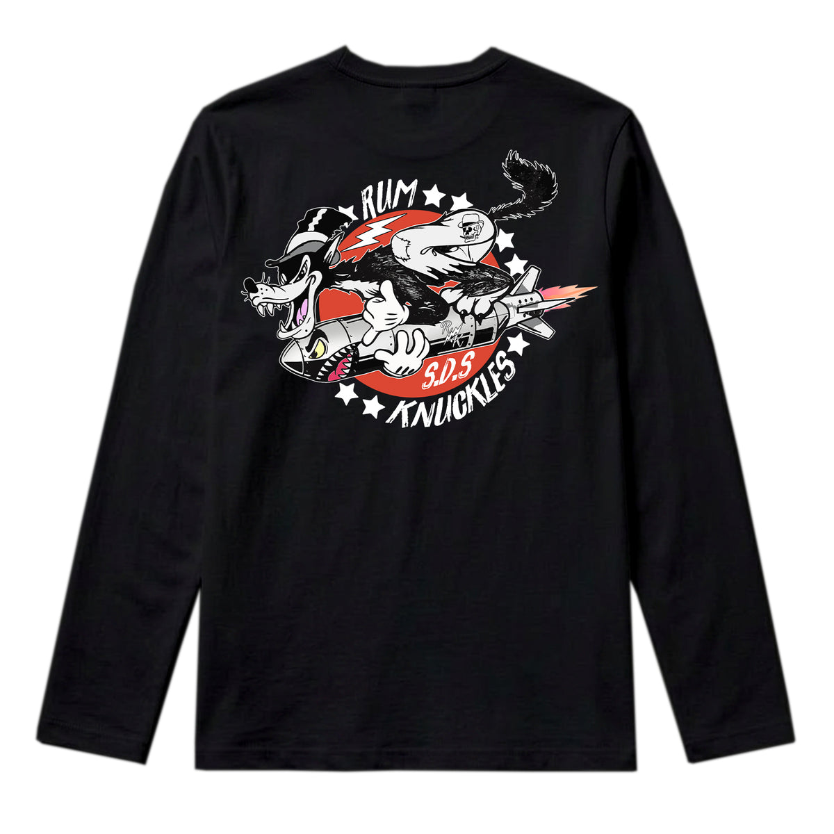 RUM KNUCKLES SPECIAL DELIVERY Long Sleeve Tee - Black - back