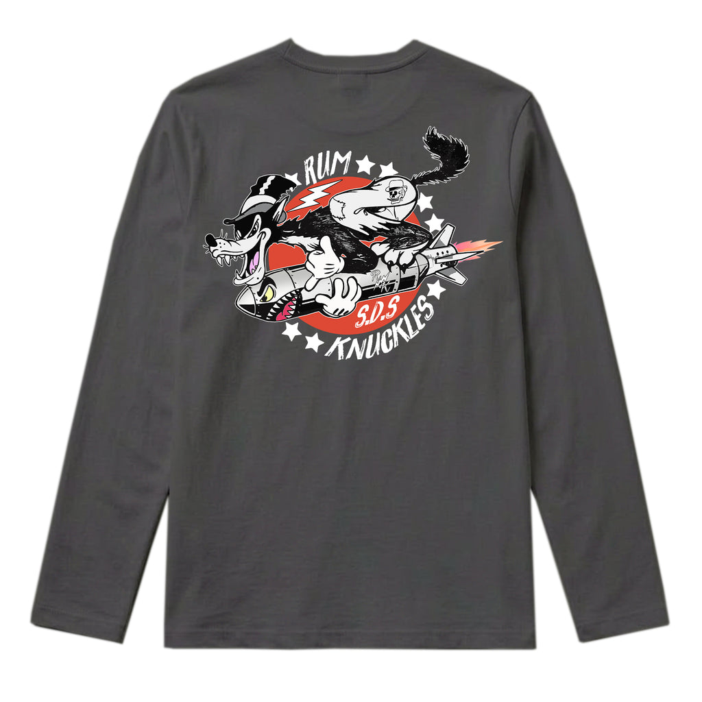 RUM KNUCKLES SPECIAL DELIVERY Long Sleeve Tee - Charcoal - back
