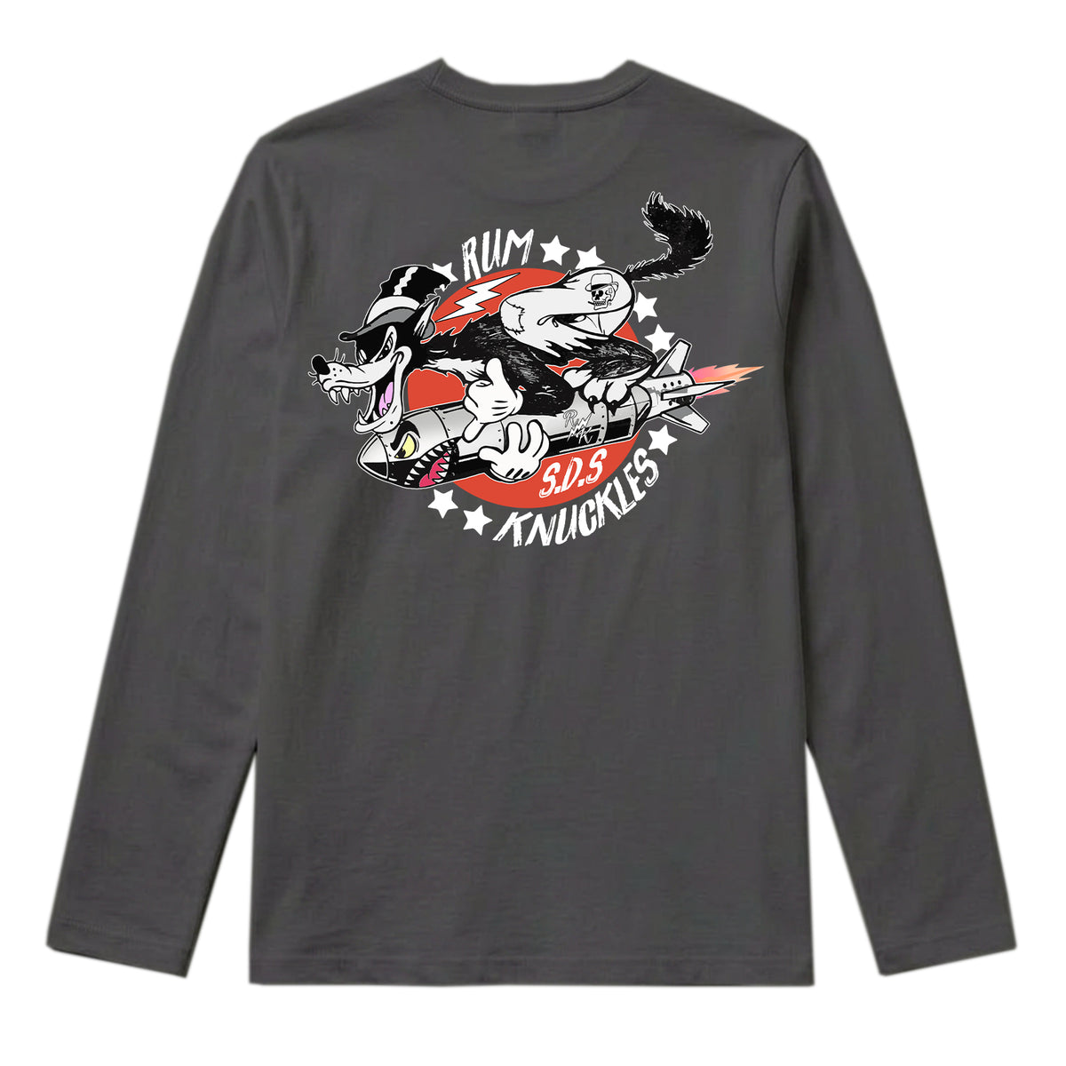RUM KNUCKLES SPECIAL DELIVERY Long Sleeve Tee - Charcoal - back