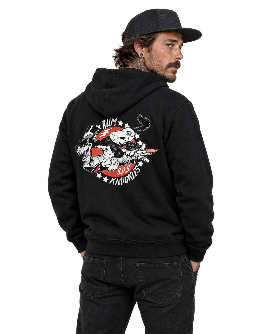 RUM KNUCKLES SPECIAL DELIVERY Zip Hoodie - Black - model back