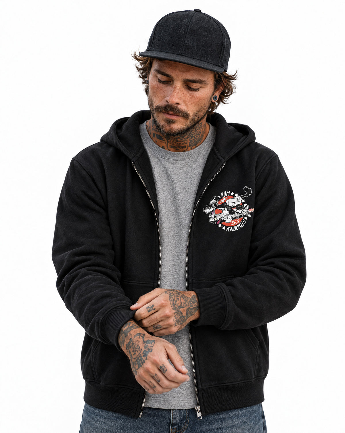 RUM KNUCKLES SPECIAL DELIVERY Zip Hoodie - Black - model front