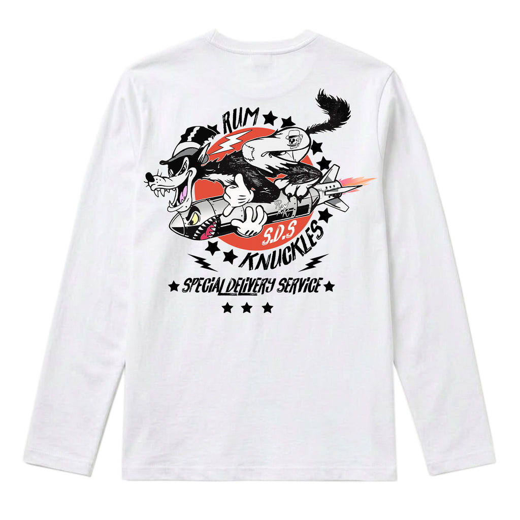 RUM KNUCKLES SPECIAL DELIVERY Long Sleeve Tee - White - back