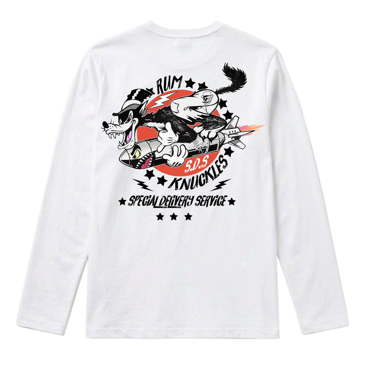 RUM KNUCKLES SPECIAL DELIVERY Long Sleeve Tee - White - back