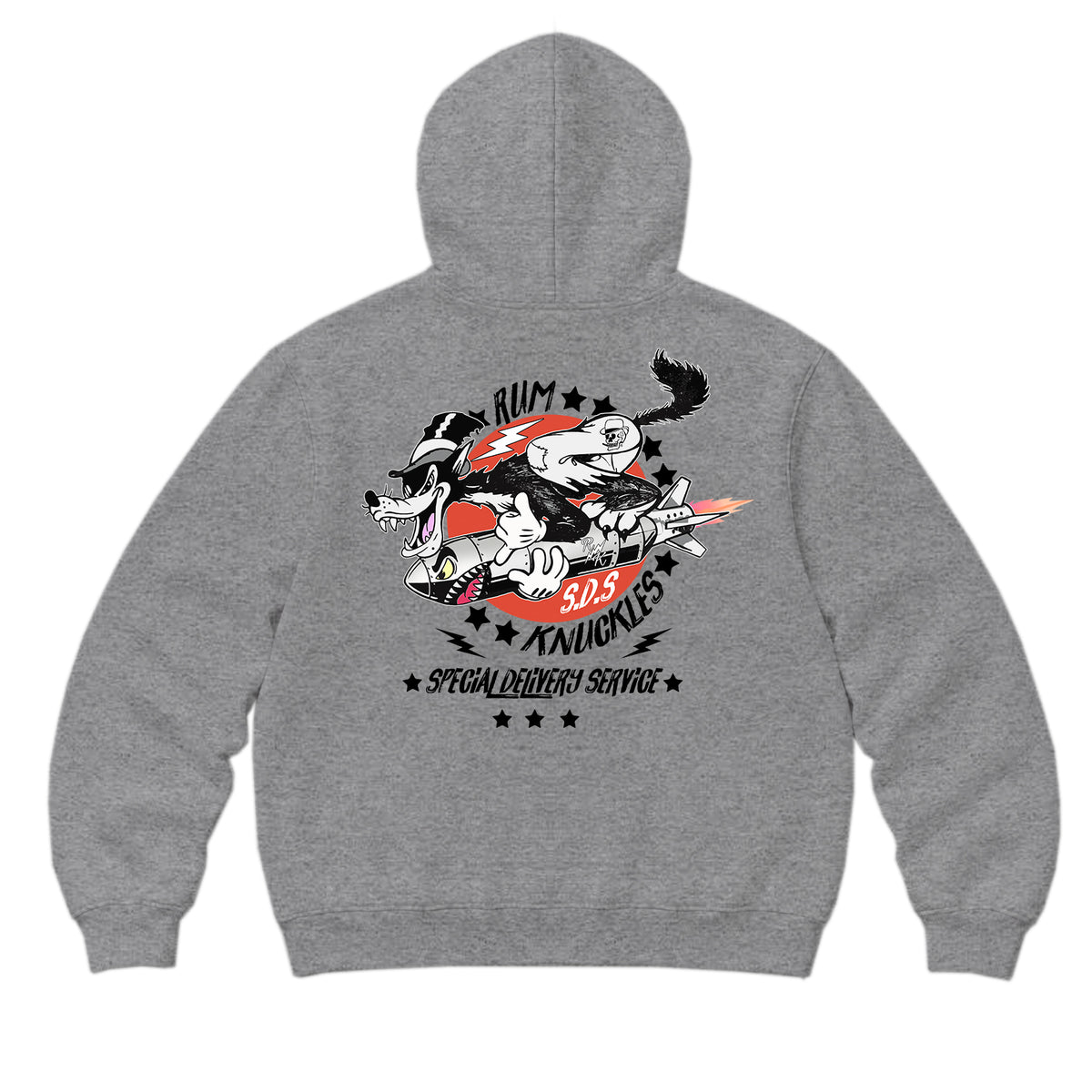 RUM KNUCKLES SPECIAL DELIVERY Zip Hoodie - Heather Grey - back