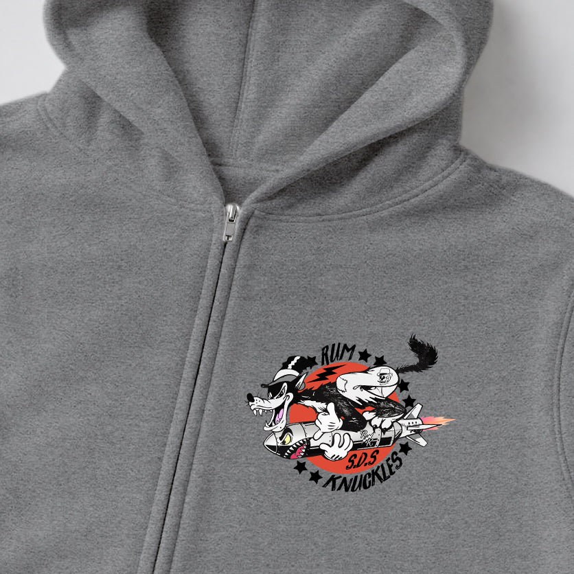 RUM KNUCKLES SPECIAL DELIVERY Zip Hoodie - Heather Grey - detail