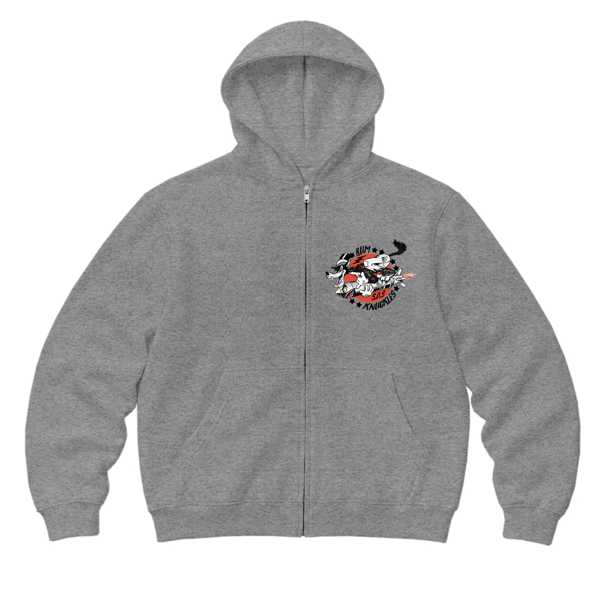RUM KNUCKLES SPECIAL DELIVERY Zip Hoodie - Heather Grey - front