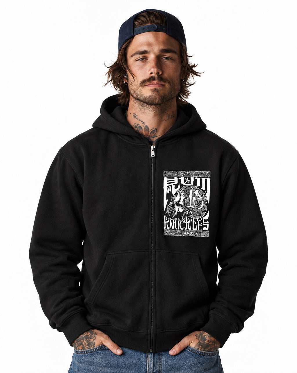RUM KNUCKLES OG Zip Hoodie - Black - model front