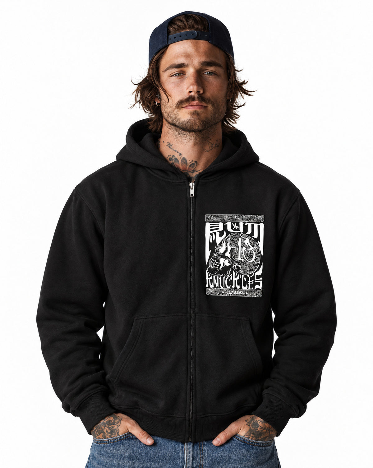 RUM KNUCKLES OG Zip Hoodie - Black - model front