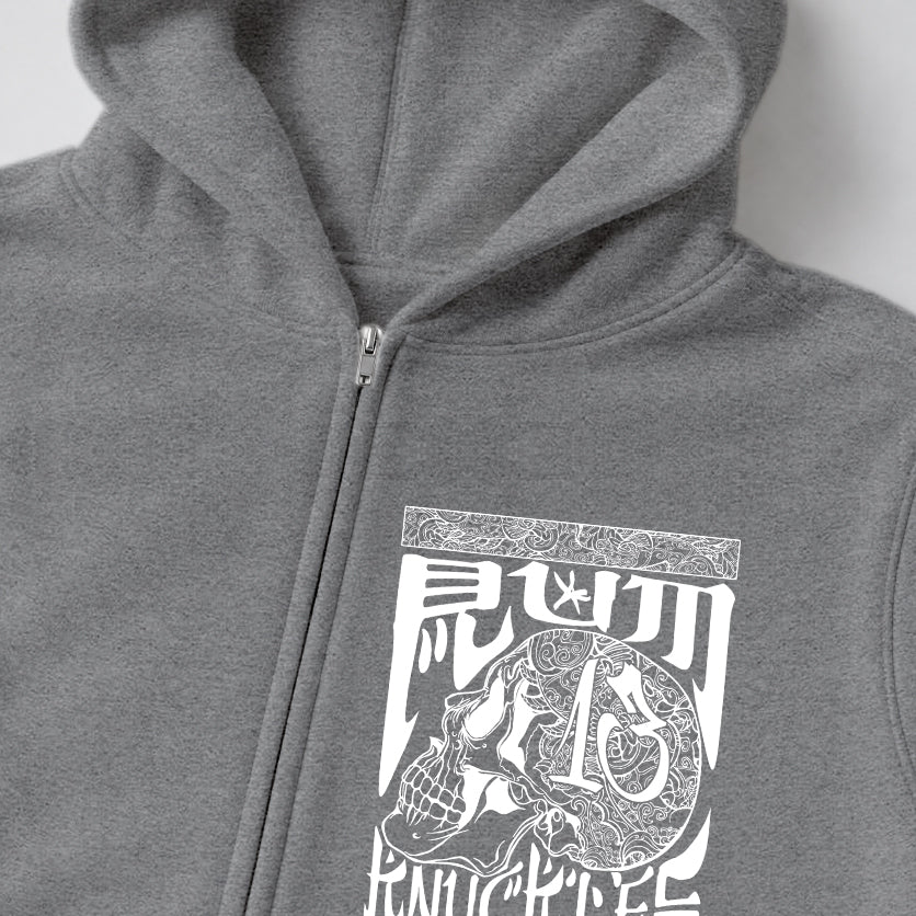 RUM KNUCKLES OG Zip Hoodie - Heather Grey - detail