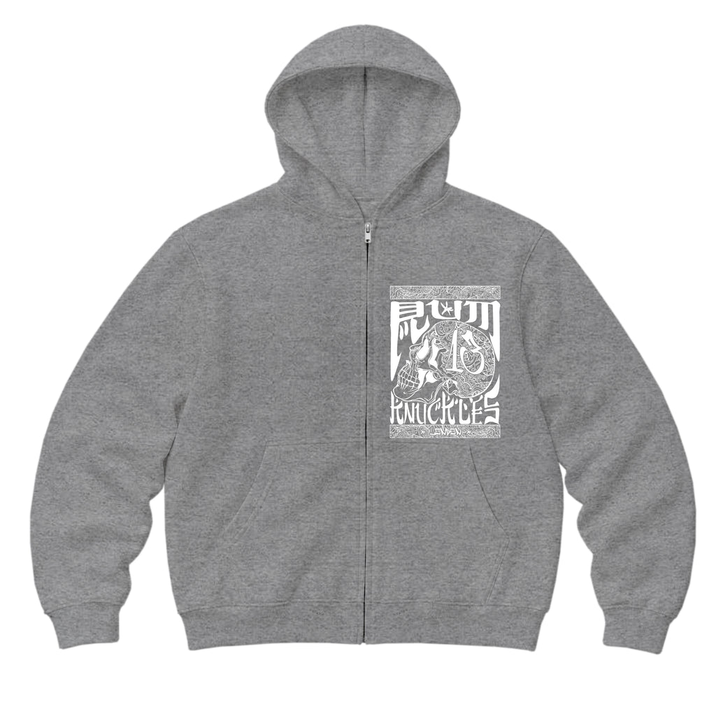 RUM KNUCKLES OG Zip Hoodie - Heather Grey - front