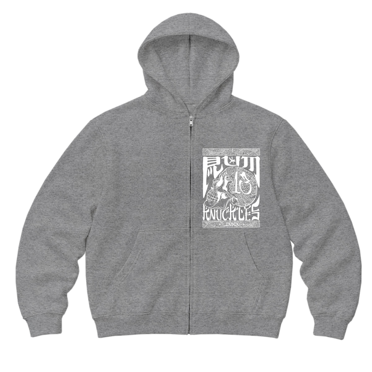 RUM KNUCKLES OG Zip Hoodie - Heather Grey - front