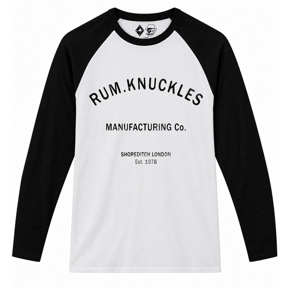 RUM KNUCKLES RK MANUFACTURING Baseball Tee - White/Black - front