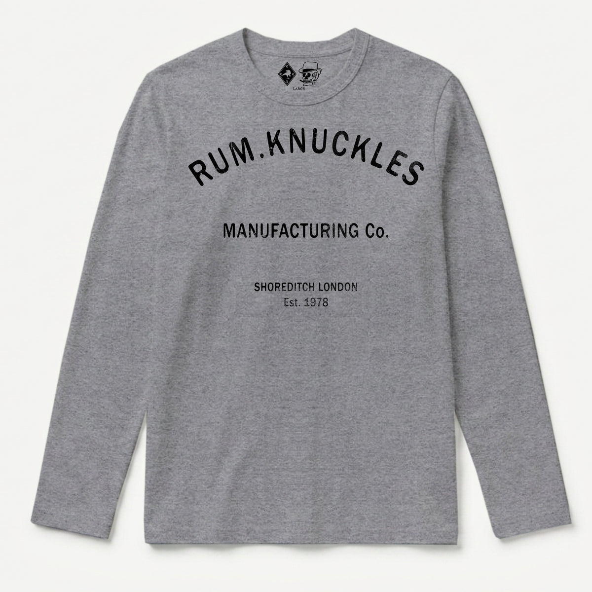 RUM KNUCKLES RK MANUFACTURING Long Sleeve Tee - Heather Grey - front