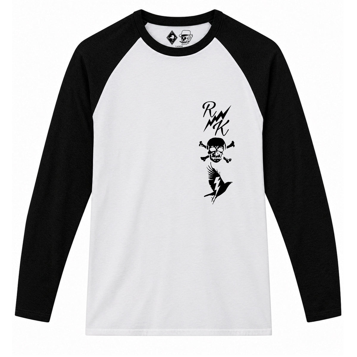 RUM KNUCKLES RK TOTEM Baseball Tee - White/Black - front