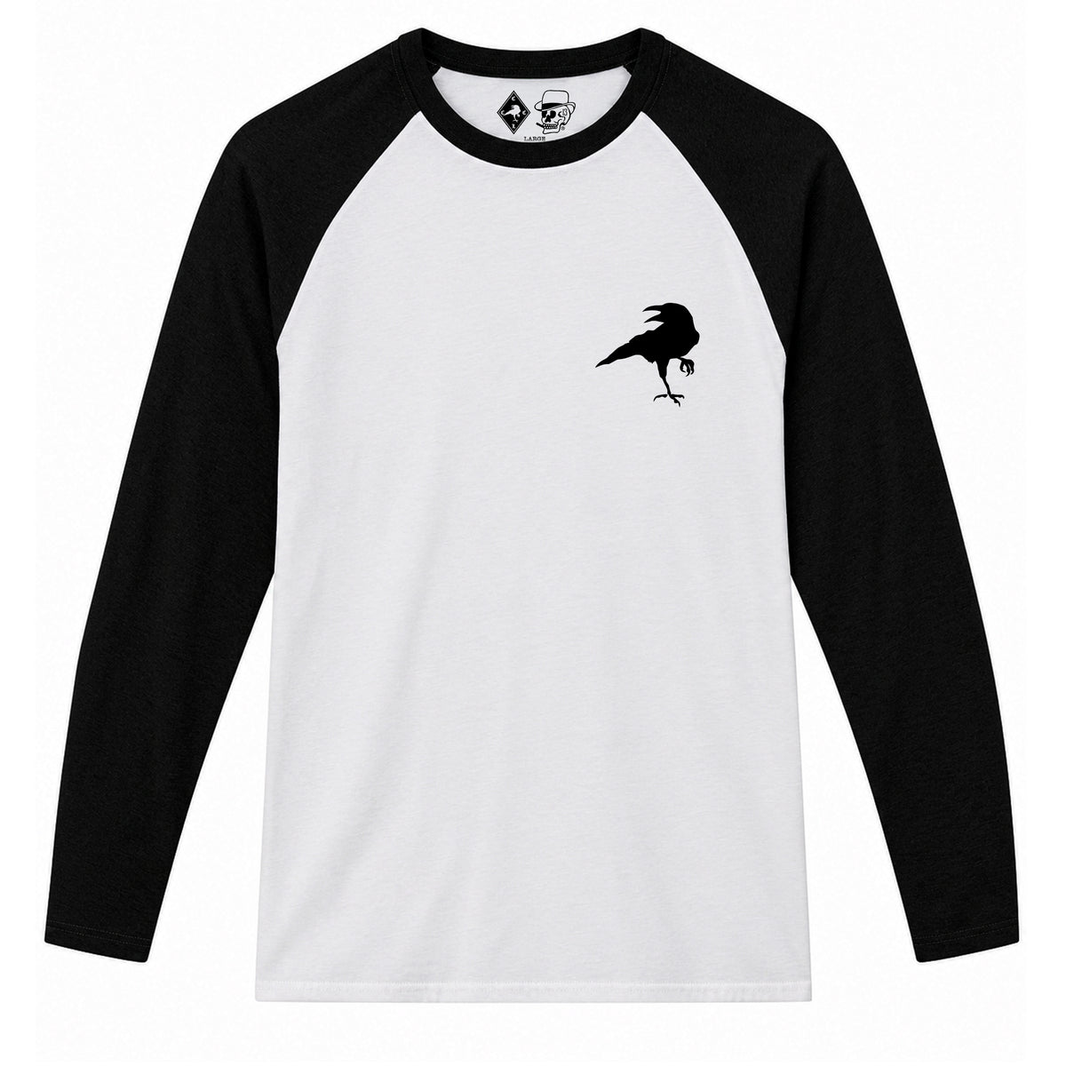 RUM KNUCKLES RAVEN CORVUS Baseball Tee - White/Black - front