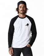 RUM KNUCKLES RAVEN CORVUS Baseball Tee - White/Black - model front