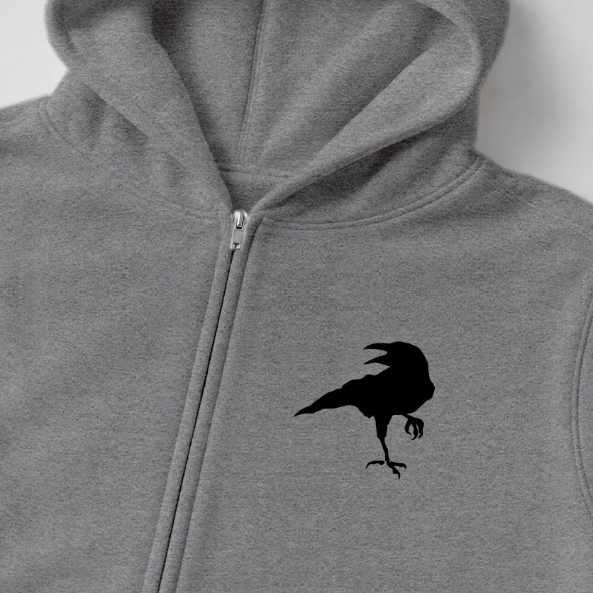 RUM KNUCKLES RAVEN CORVUS Zip Hoodie - Heather Grey - detail