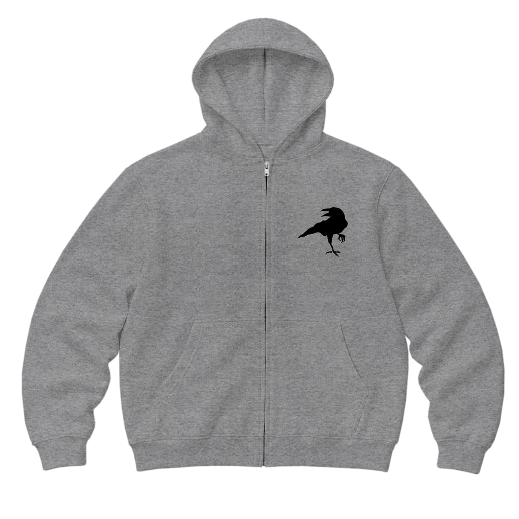 RUM KNUCKLES RAVEN CORVUS Zip Hoodie - Heather Grey - front